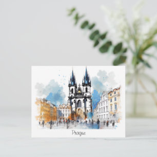 Postcard painted Prague