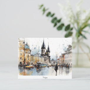 Postcard painted Prague