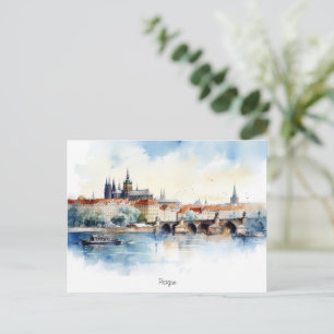 Postcard painted Prague