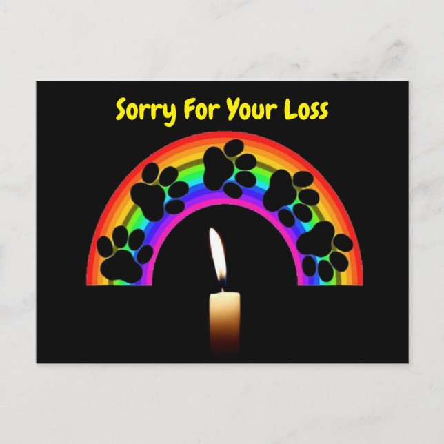 Postcard  Paws On Rainbow w/Candle Sorry For Your (Front)