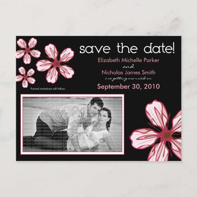 POSTCARD: Pink Cherry Blossom Save the Date Announcement Postcard (Front)