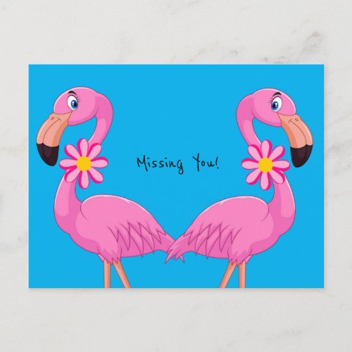 Postcard  Pink Flamingo Floral Missing you