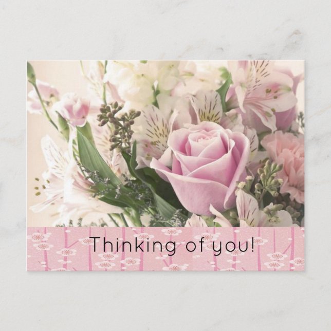 Postcard Pink Rose Floral Thinking of you (Front)