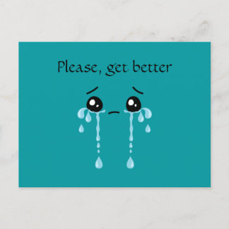 Postcard: Please, get better, Cyan, crying. Postcard