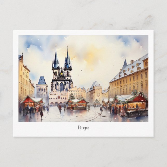 Postcard Prague Christmas night in Czech Republic (Front)