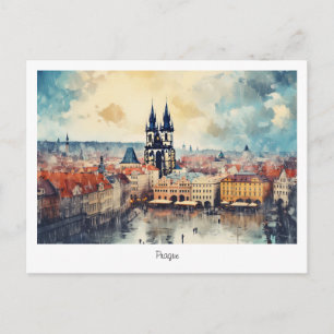 Postcard Prague night in Czech Republic