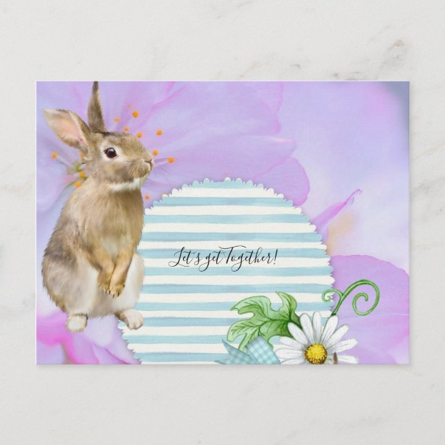 Postcard Rabbit Floral Stripe (Front)