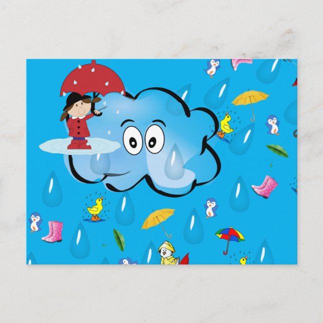 Postcard Rain Clouds Umbrellas (Front)