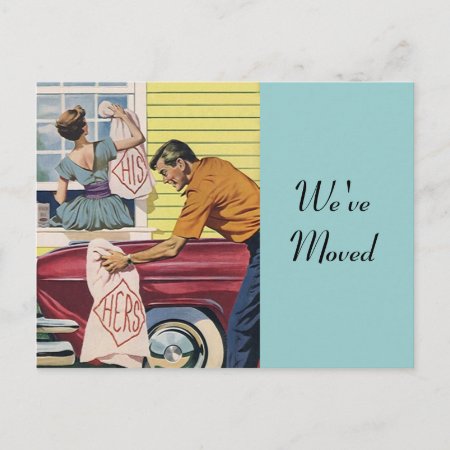 Postcard Retro Couple Moving In Moved New Address