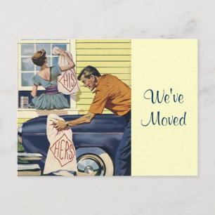 Postcard Retro Couple We've Moved His Her & Home