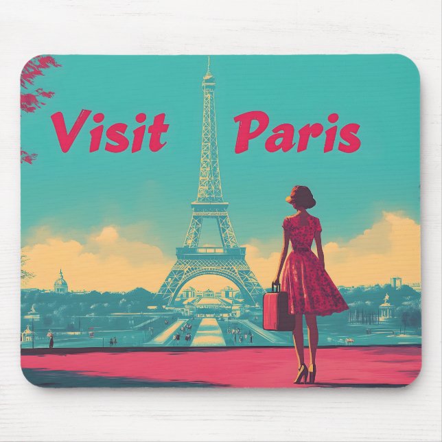 Postcard Retro Eiffel Tower Travel Illustration Mouse Pad (Front)