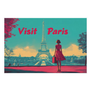 Postcard Retro Eiffel Tower Travel Illustration Poster