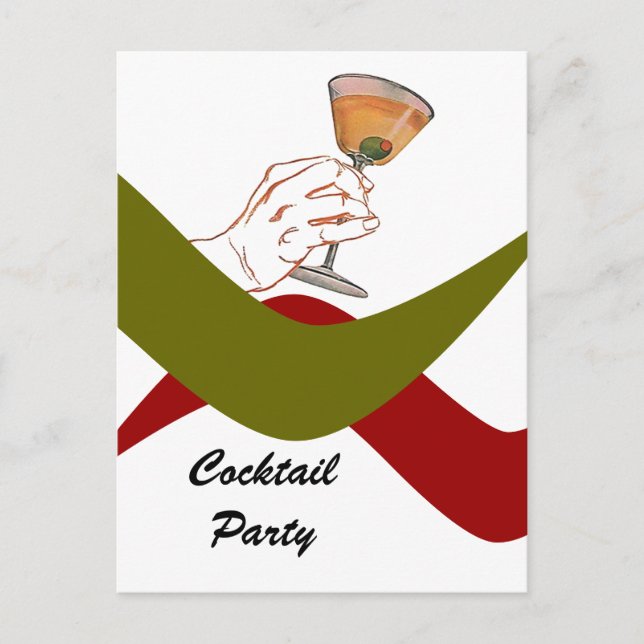 Postcard Retro Housewarming Cocktail Party Martini (Front)