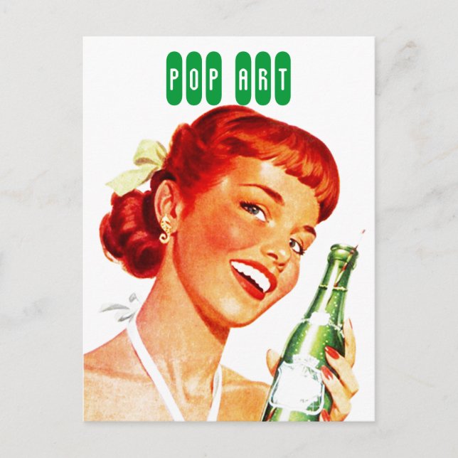 Postcard Retro Stylish Gal w/ Soda PUN FUN Pop Art (Front)