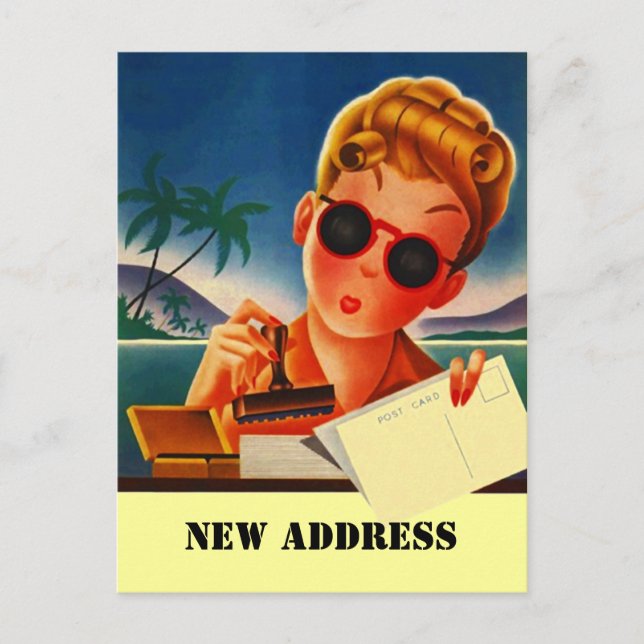 Postcard Retro Travel Contact New Address Change (Front)
