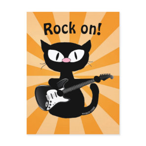 Postcard - Rock on! Guitar Rocker Black Cat