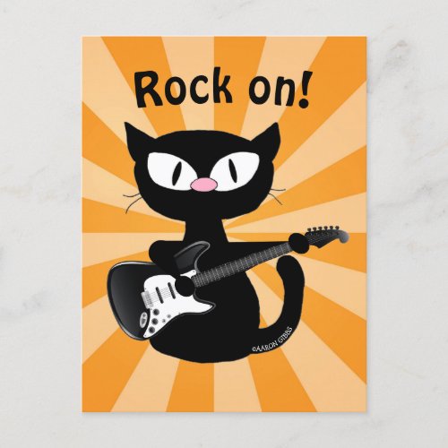 Postcard _ Rock on Guitar Rocker Black Cat