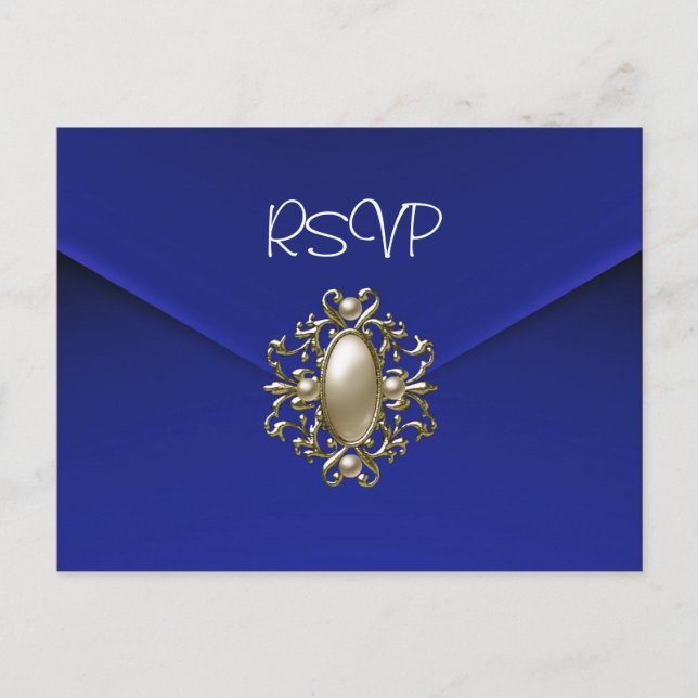 Postcard RSVP Invitation Blue Pearl Jewel (Front)