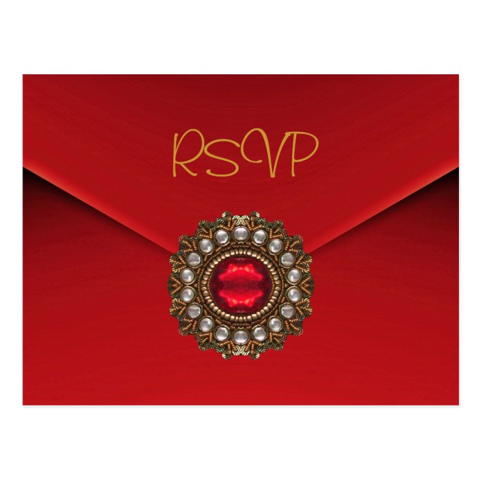 Postcard RSVP Invitation Red Gold Jewel Post Cards