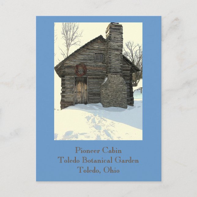 postcard, "Rustic Pioneer Cabin in Snow" Postcard (Front)