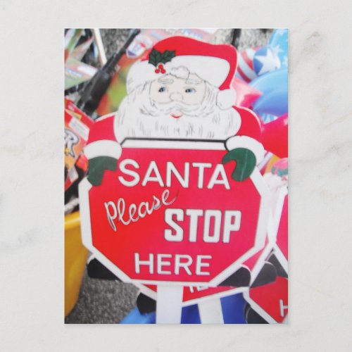 Postcard Santa  Stop Here Sign