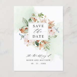 Postcard Save The Date Earthy Blooms Green Wedding