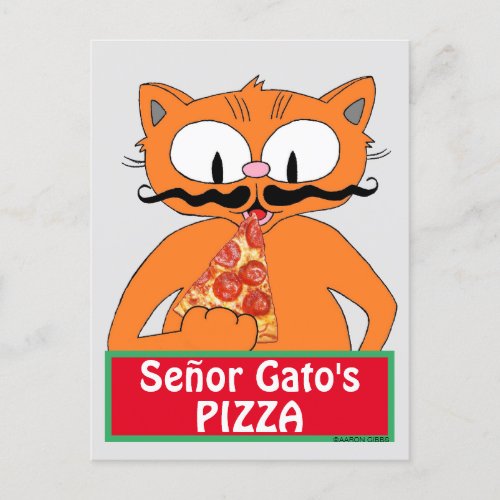 Postcard _ Seor Gatos Pizza Funny Mustache Cat