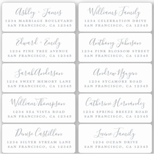 Postcard Silver Calligraphy Guest Address Labels