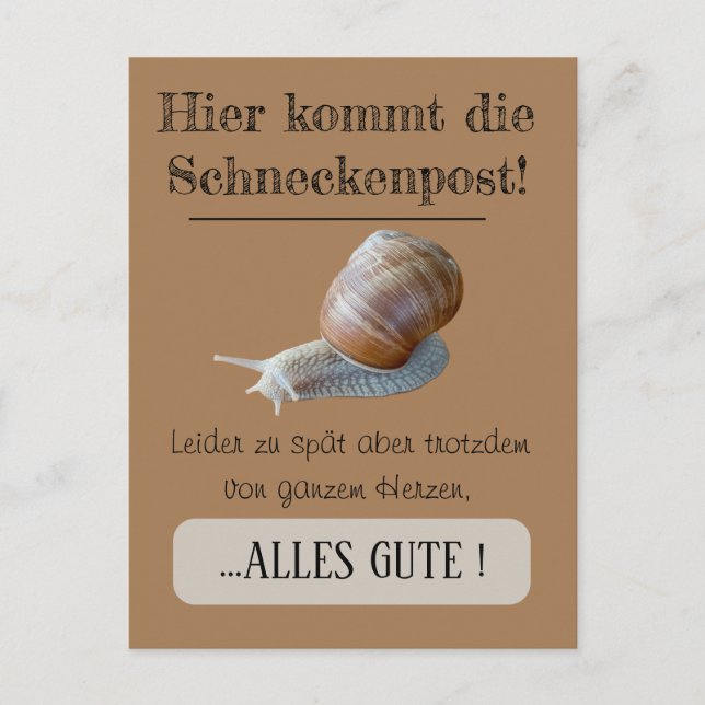 Postcard snail symbolically posterior greetings (Front)