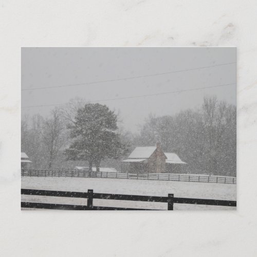 Postcard  Snow falling on a farm