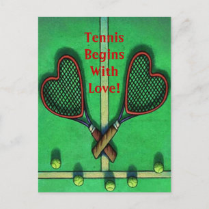 Postcard Sports Players Tennis Begins With Love!