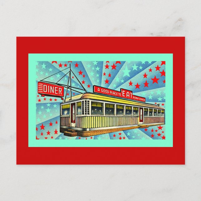 Postcard Stylized Retro Googie Mid-Century Diner (Front)