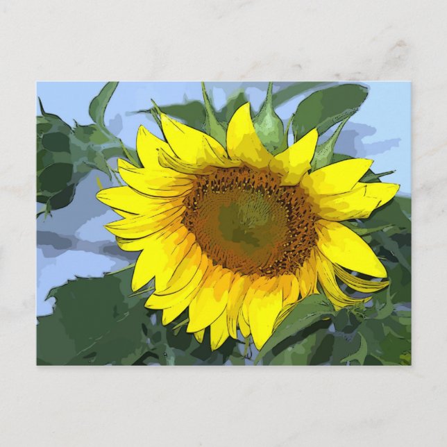Postcard Sunflower with cartoon effect Yellow (Front)
