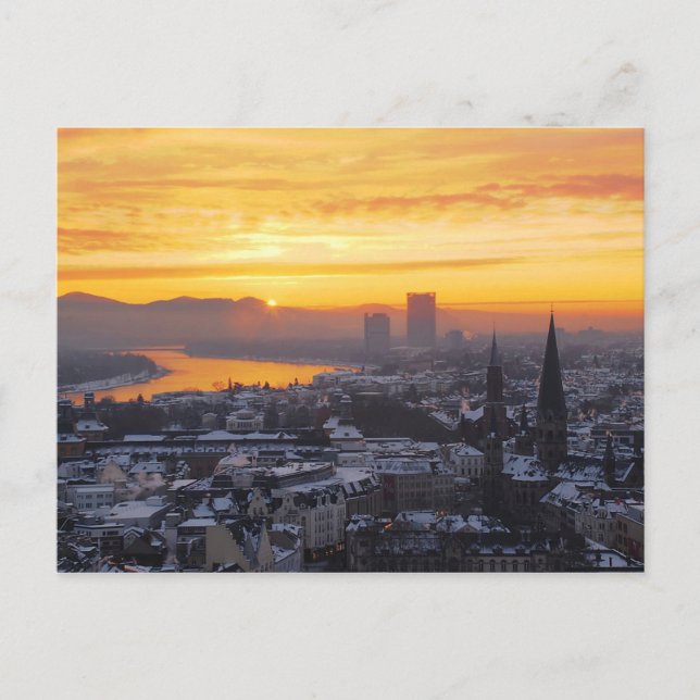 Postcard Sunrise above Bonn in Germany (Front)