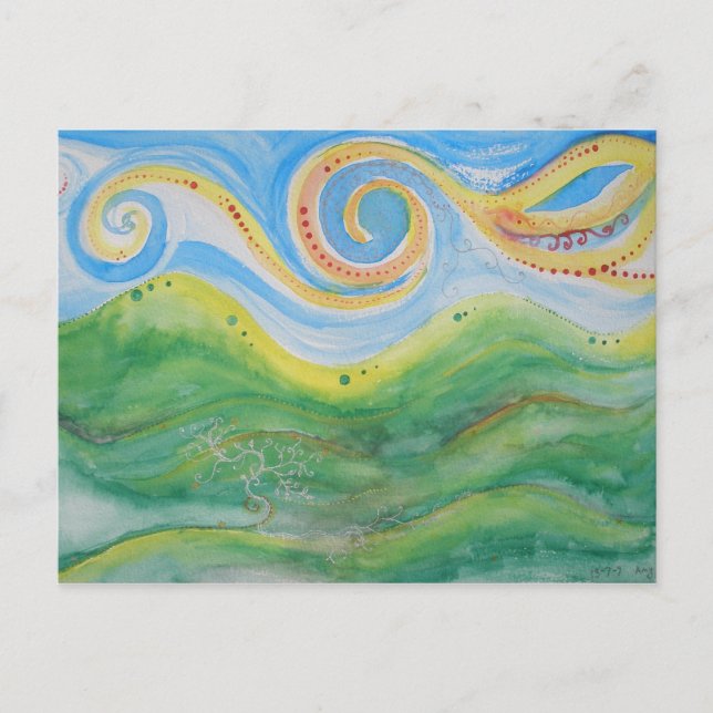 Postcard Swirly Sky Rolling Hills (Front)