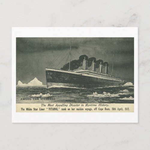 Postcard THE TITANIC Among the Icebergs in 1912