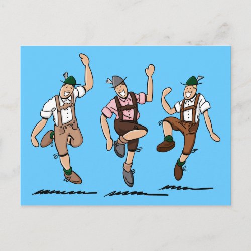 Postcard Three Dancing Lederhosen Bavarians