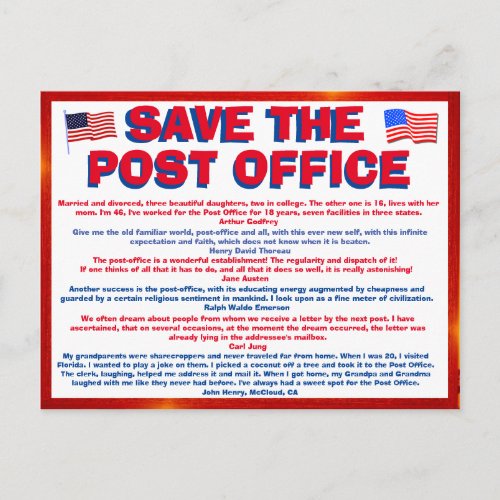 Postcard to SAVE THE POSTOFFICE  with quotes 6