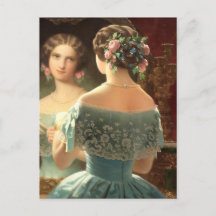 Postcard Victorian Woman Mirror, Paper Semi Gloss