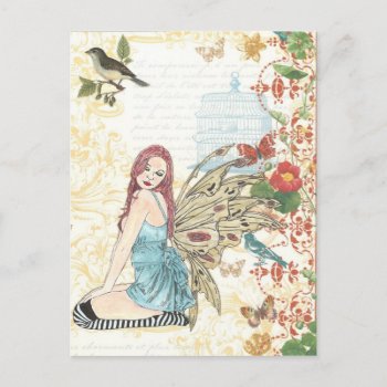 Postcard "vintage Birdcage Fairy" by ArtFeltTherapies at Zazzle