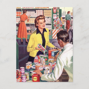 Postcard Vintage Grocery Shopping Business Sale PC