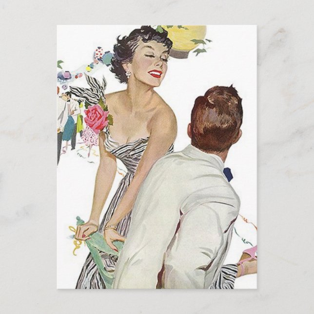 Postcard Vintage Happy Announcement Couple Engaged (Front)