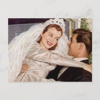 Postcard Vintage Happy Bride Groom Couple Wedding