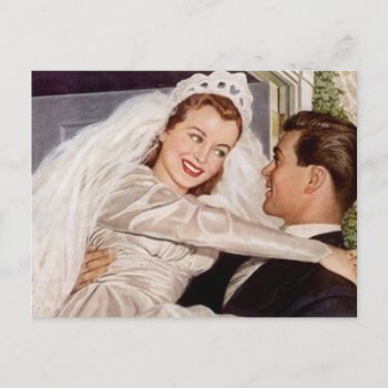 Postcard Vintage Happy Bride Groom Couple Wedding by nostalgicjourney at Zazzle