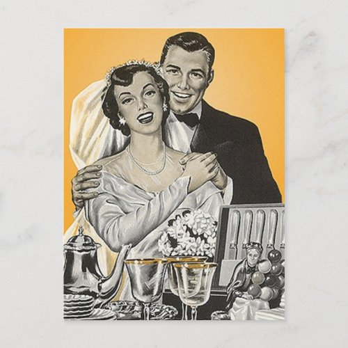 Postcard Vintage Happy Bride Groom Couple Wedding