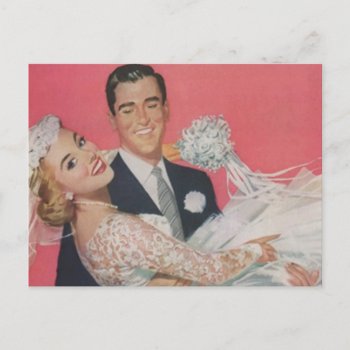 Postcard Vintage Happy Bride Groom Couple Wedding by nostalgicjourney at Zazzle