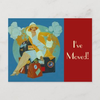 Postcard Vintage I've Moved Luggage Baggage Packed by layooper at Zazzle