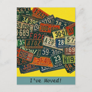 Postcard Vintage License Plates I've Moved Address