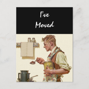 Postcard Vintage Man Make Coffee Moved New Address