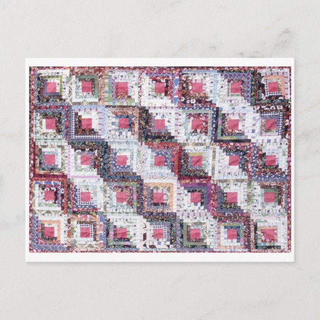 postcard vintage patchwork quilt log cabin (Front)